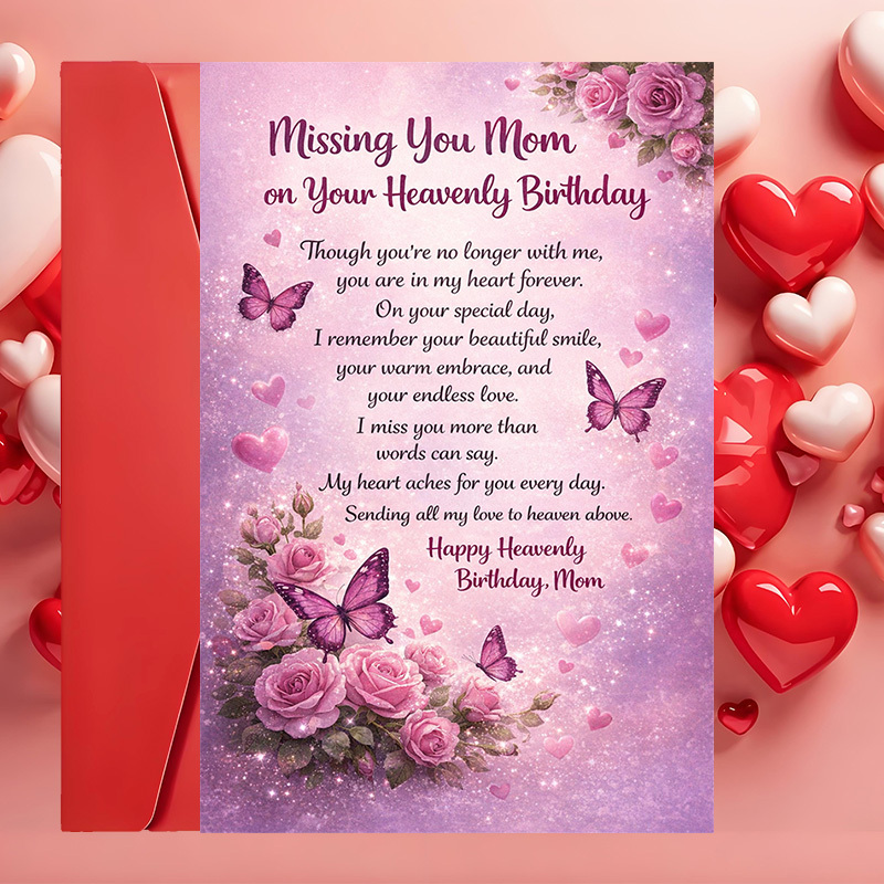 TEMU 2pcs (one Envelope And 1 Greeting Card)sympathy Birthday Card For Mom In Heaven Elegant Floral And Design Comforting Message To Honor And