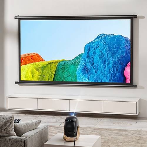 portable projector screen wall ceiling mount suitable for movies office matte white manual projection screen with 1 compatible for tvs gaming consoles projectors 72in