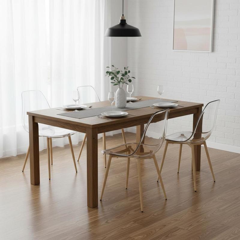 Image of Dining Chairs 4pcs Set Transparent – Chairs Made Of Pet, Ergonomic Backrest, Metal Legs With Wood Decor Heat Transfer Printing, Loadable Up To 110 Kg