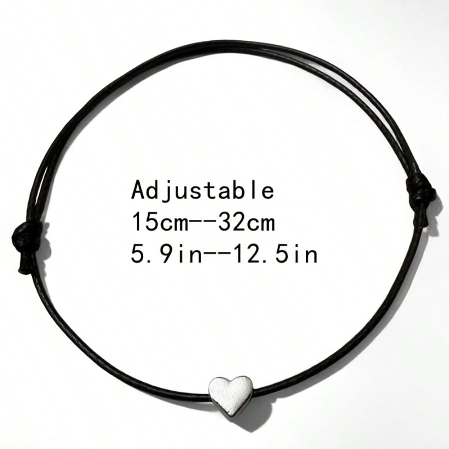 1pc Black Anklet With Heart Pendant Foot Chain Charm Beach Jewelry Handmade Ankle Bracelet Women Adjustable Size Gift For Woman