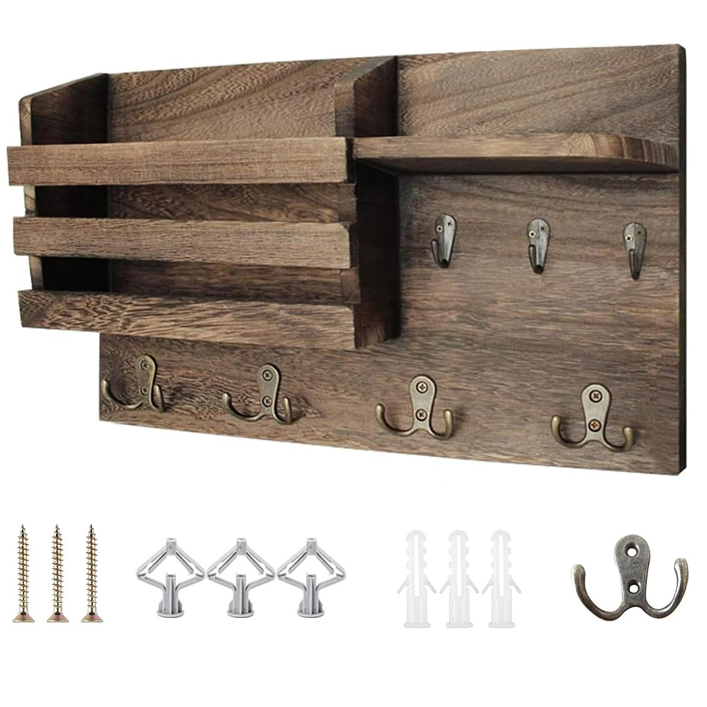 Wall-mounted Wooden Key Holder With Storage Shelf - Entryway Wall Key Rack/ For Key Organization 8-hook