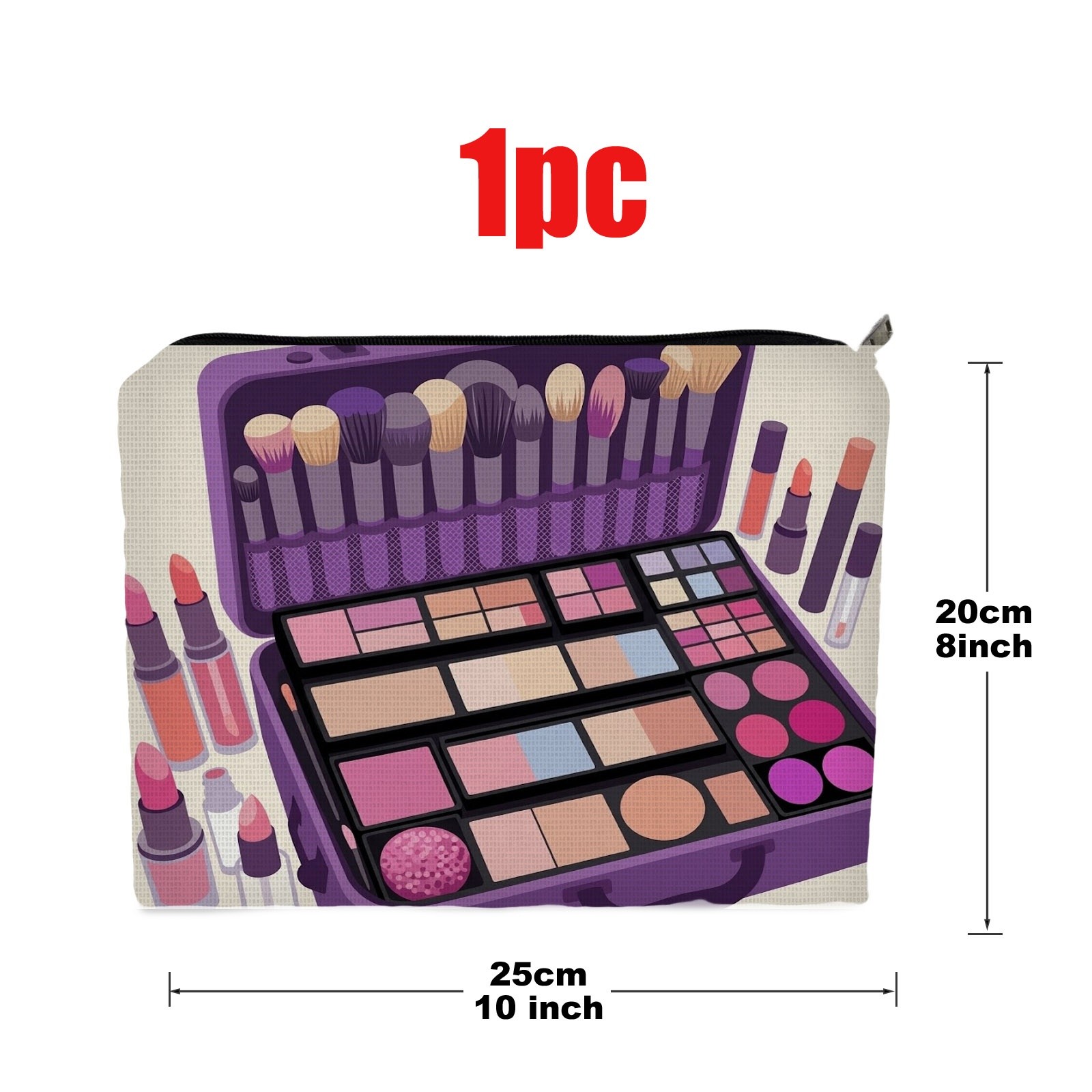 TEMU Purple 2d Flat Printed Polyester Makeup Bag, 20 X 25 Cm / 8 X 10 Inch Small Portable Cosmetic Organizer, Ideal Pouch And Travel Essential,