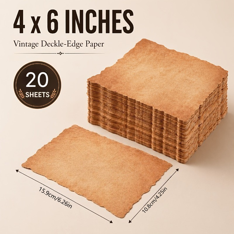 TEMU 20 Sheets Vintage Blank ‑edge Parchment Craft Paper, 10.16×15.24cm Yellow Decorative Paper, Multipurpose Old‑look Style Paper For Writing,