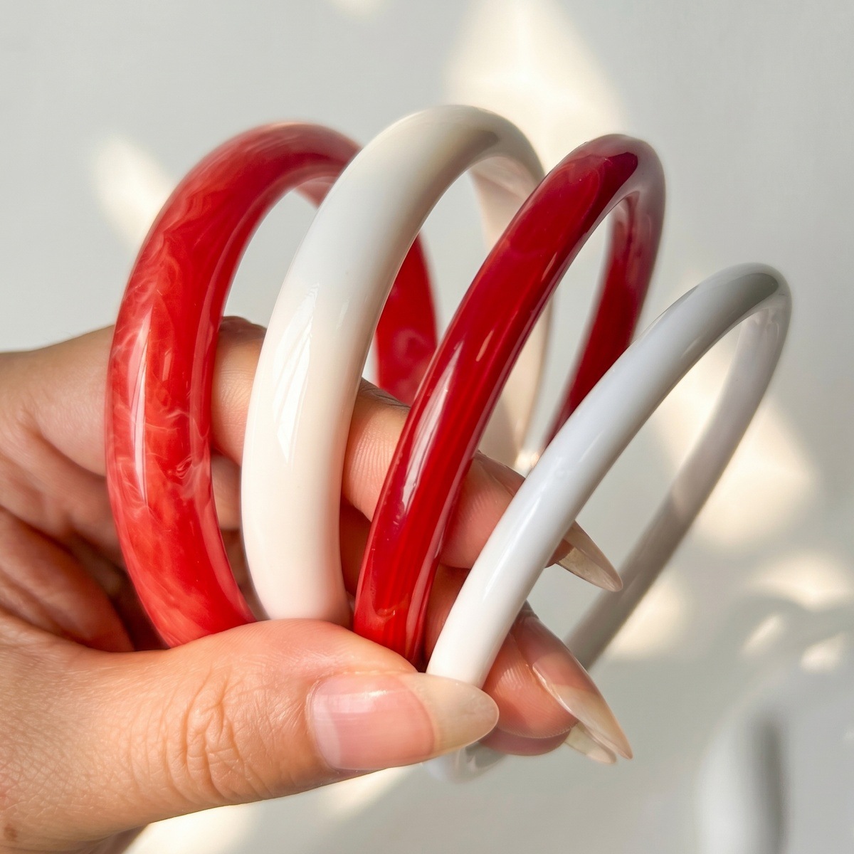 4pcs Minimalist Geometric Resin Bracelet Set, Daily Wear