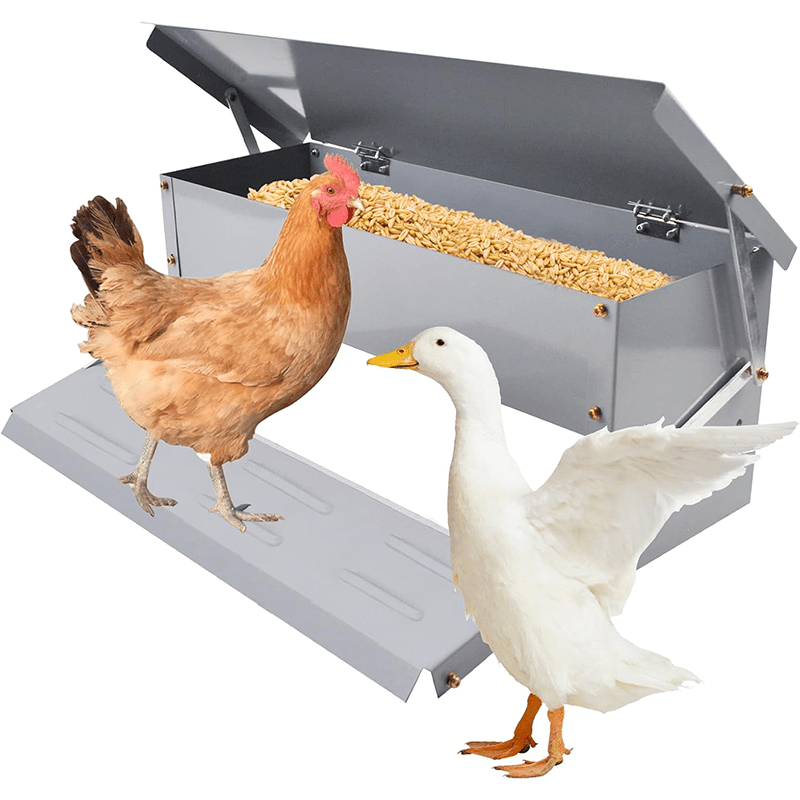 TEMU Feeders Automatic Chicken Feeders- Long Acting Galvanized Poultry Feeders- Metal Feeder Kits For Ducks, And Pheasants With Rain Cover, Without Battery
