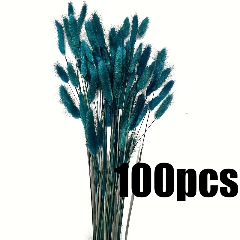 TEMU 100pcs Of Artificial Boho Pampas Grass And Reed Bouquet - Bright Teal And Green Faux Floral Decoration For Weddings, Birthdays, Christmas,