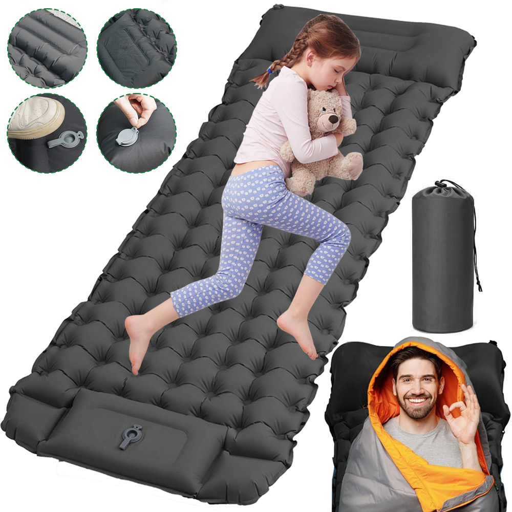 Inflatable Sleeping Mat Built In Foot Pump For Camping Hiking Traveling Backpacking