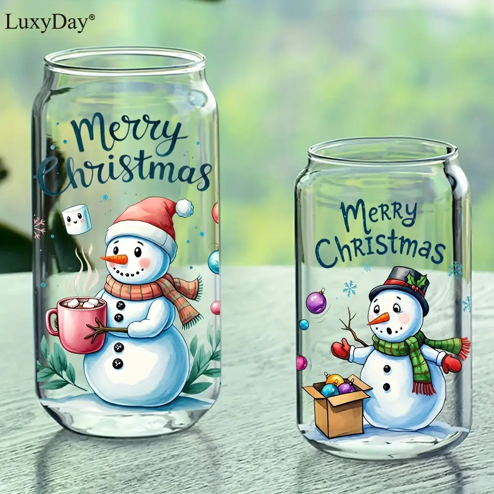 Image of 12pcs Merry Christmas Snowman Uv Transfer Stickers Self-adhesive Vinyl, Glossy End, Perfect For Mugs, Glassware, Laptop| Holiday Design With Snowflakes, Gifts And Holiday Greetings