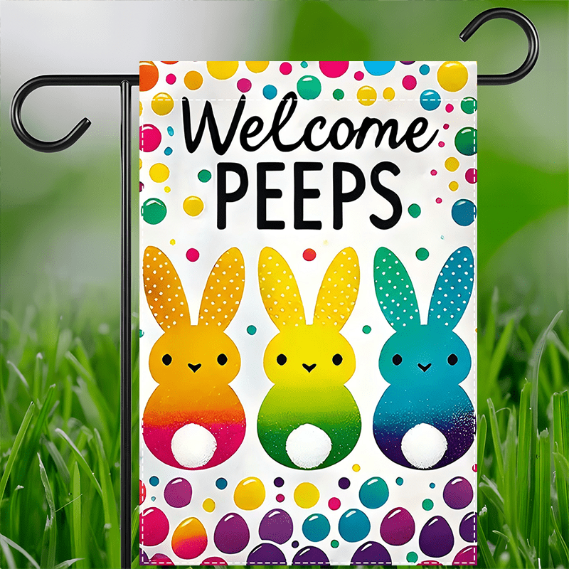 

1pc Easter Bunny Flag - Double-sided, Waterproof Polyester, Multipurpose Outdoor/indoor Decor, 12x18inch, Burlap Material, No Electricity Needed, Spring/ Decoration