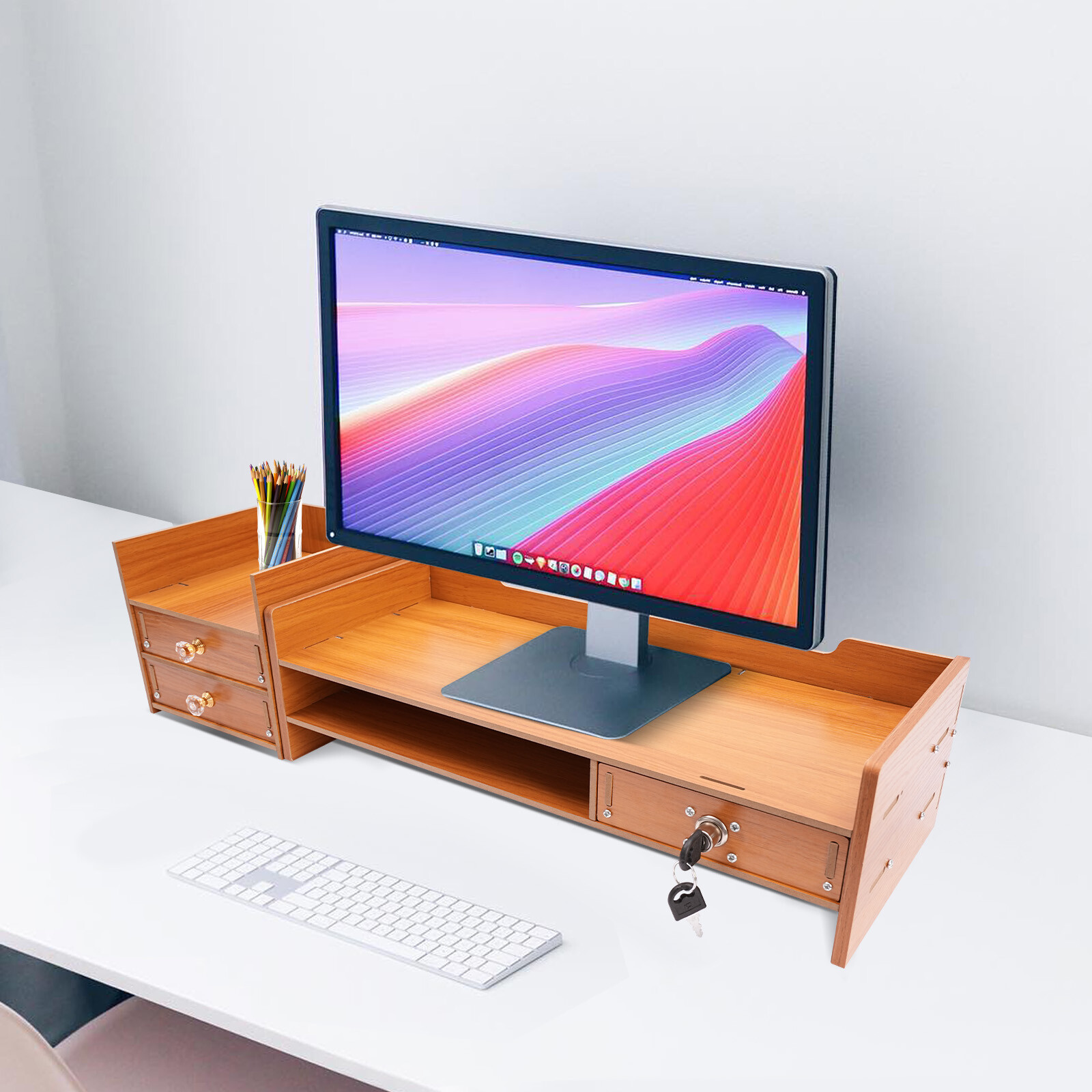 TEMU Computer Monitor Stand Computer Rack With Drawers Monitor Stand Desk Organizer, Suitable For Study, Office, And Desk For Storing Computer