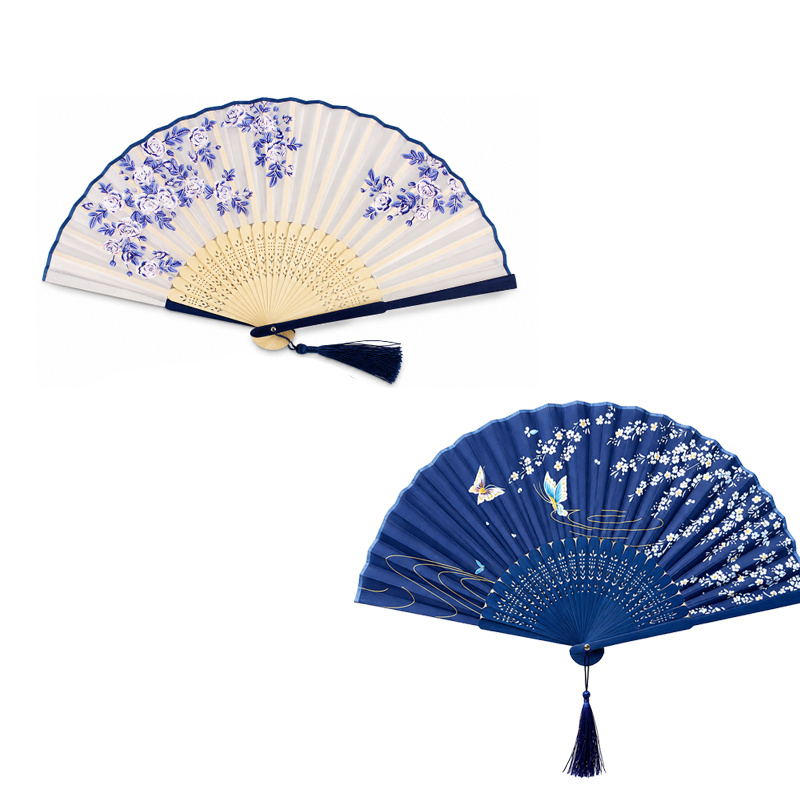 TEMU 2pcs Pack 2pcs Suitable For Dancing Cosplay Wedding Party Bamboo Folding Hand Fans - Vintage Foldable Cooling Fans With Bamboo Frame For Photo