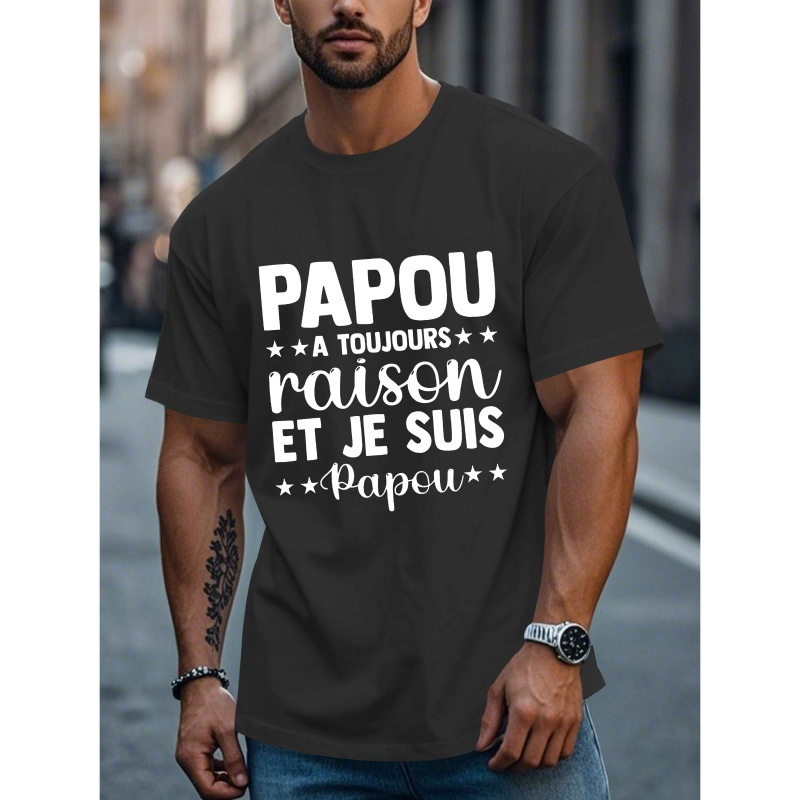 

Men's Casual French-inspired Papou Graphic T-shirt - Short Sleeve, Polyester, Summer Top With Geometric Print, Machine Washable