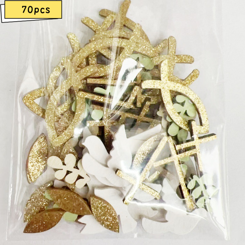 Image of 70pcs Religious Table Confetti - Fish, Crosses, Branches & Doves Symbols For Baptism, Wedding, Birthday, Shower Decorations - Christening Supplies, First Communion Church Decor ( Pack)