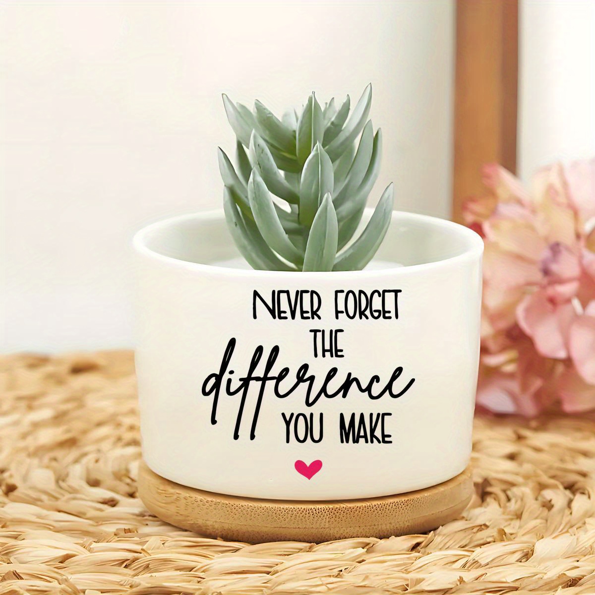 TEMU 1 Ceramic Flower Pot With Bamboo Tray, Succulents And Small Plants, Ideal For Garden Or Desk Decor, A Unique And Thoughtful Gift For Any