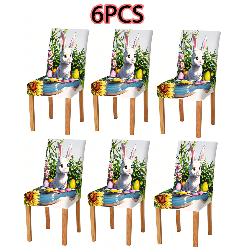 TEMU 2pcs / 4pcs / 6pcs Easter Elements, Designs Featuring Bunnies And Easter Eggs, Polyester Chair Covers For Home Use, Personalized Chair Covers,