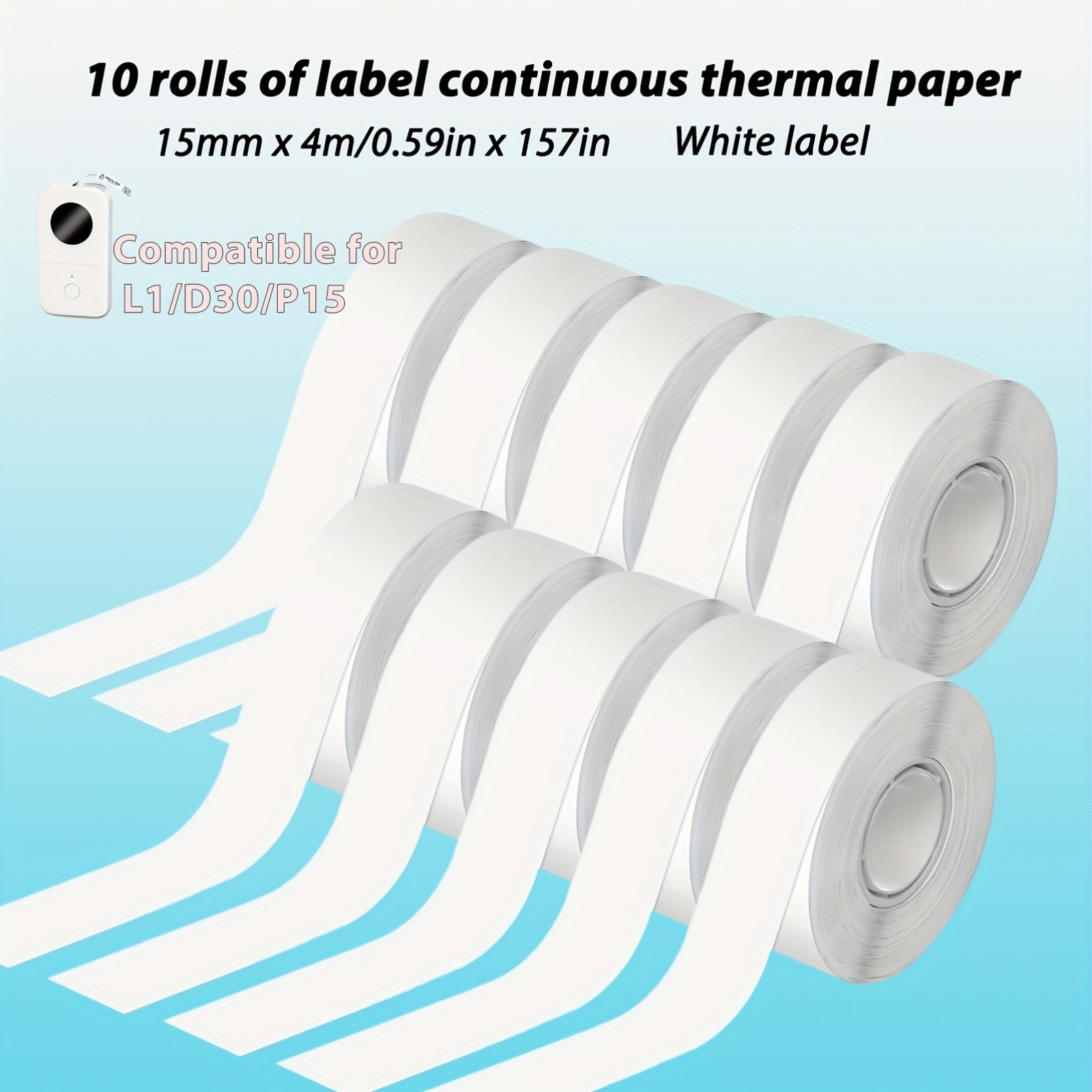 TEMU rotoli di carta per etichette , misura 15 x 4 m, carta termica per etichette compatibile con L1/D30/P15 e altre stampanti portatili domestiche.