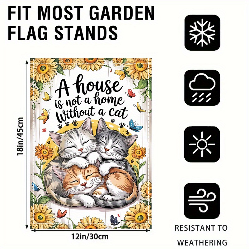 TEMU 2d Flat, 2d Flat 1pc, A House Is Not A Home Without A Cat, Double-sided, Washable, Multi-functional Festive Yard Decoration Flag, 12x18 Inches,