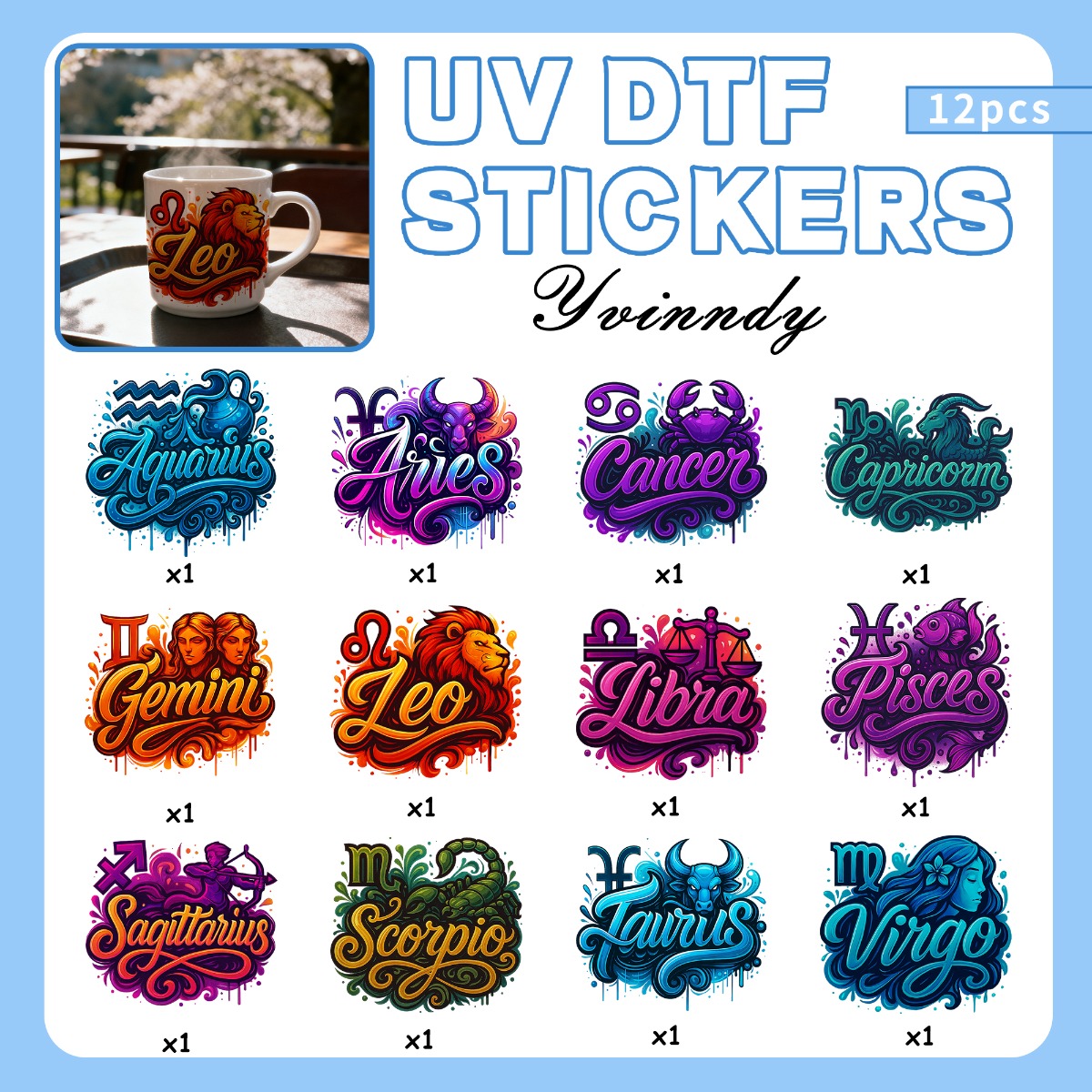TEMU 12pcs/setcolored Constellations Uv Dtf Diy Transfer For Diy Cups, Computer Etc. (only The Transfer Is Included, Items Are Provided)