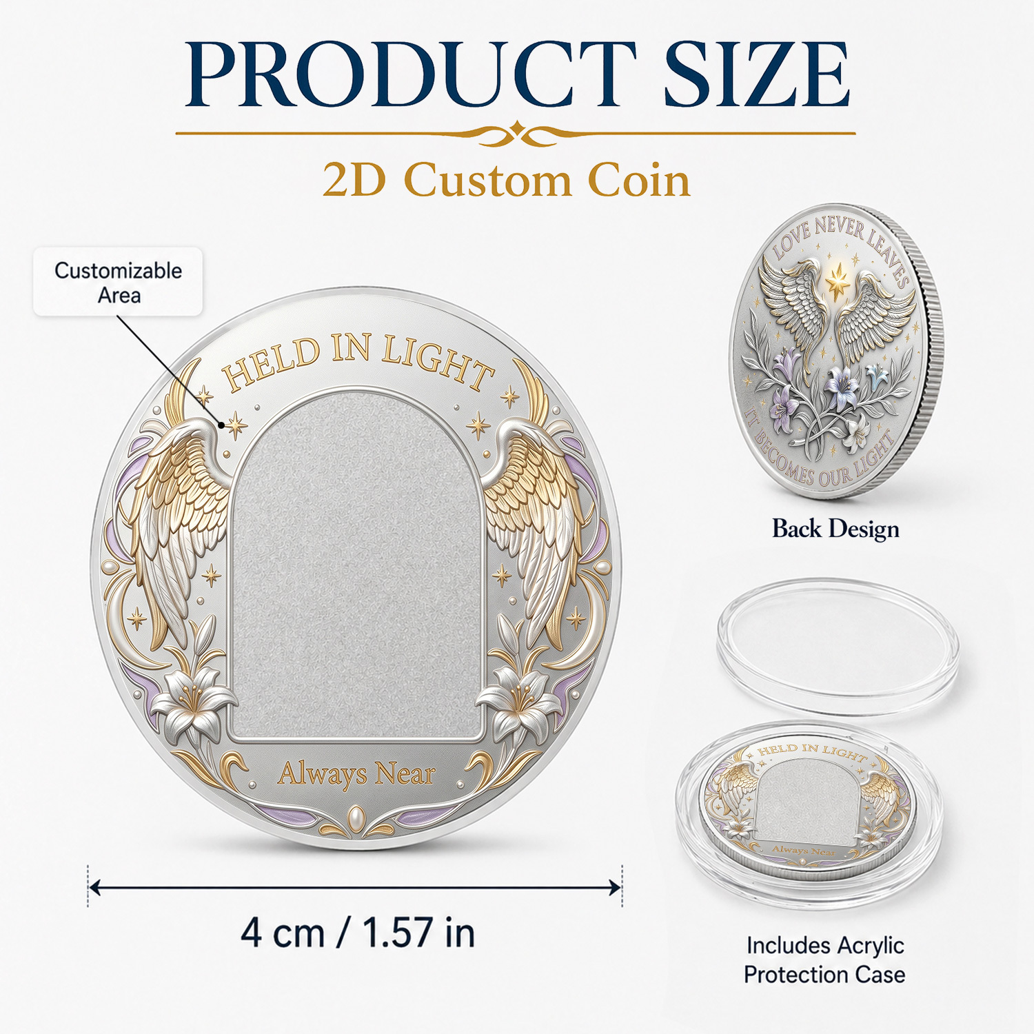 TEMU 1 2d Flat Personalized Photo Commemorative Coin With Customizable Front And Themed Back Patterns