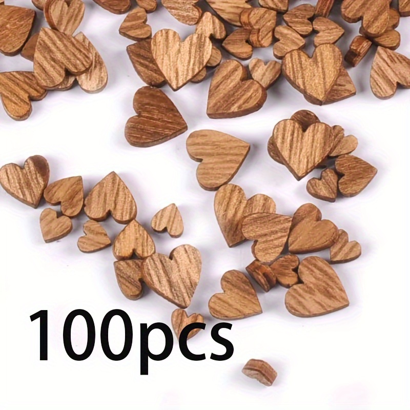 Image of 100pcs Mixed Size Wooden Heart Shape, Country Style Diy Handicraft, Wedding Party Decoration, Unpainted Wood Art Supplies, Khaki Brown, Handicraft