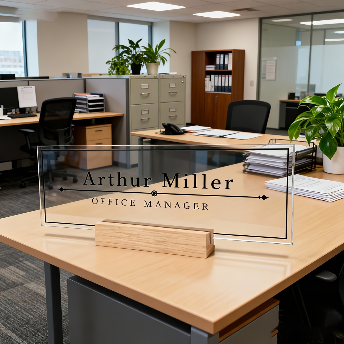 item picture 2d flat 2  photo1 customizable crystal desktop nameplate with stan izable with position and name personalized   suitable for reception desks       offices business desk plaque decorations