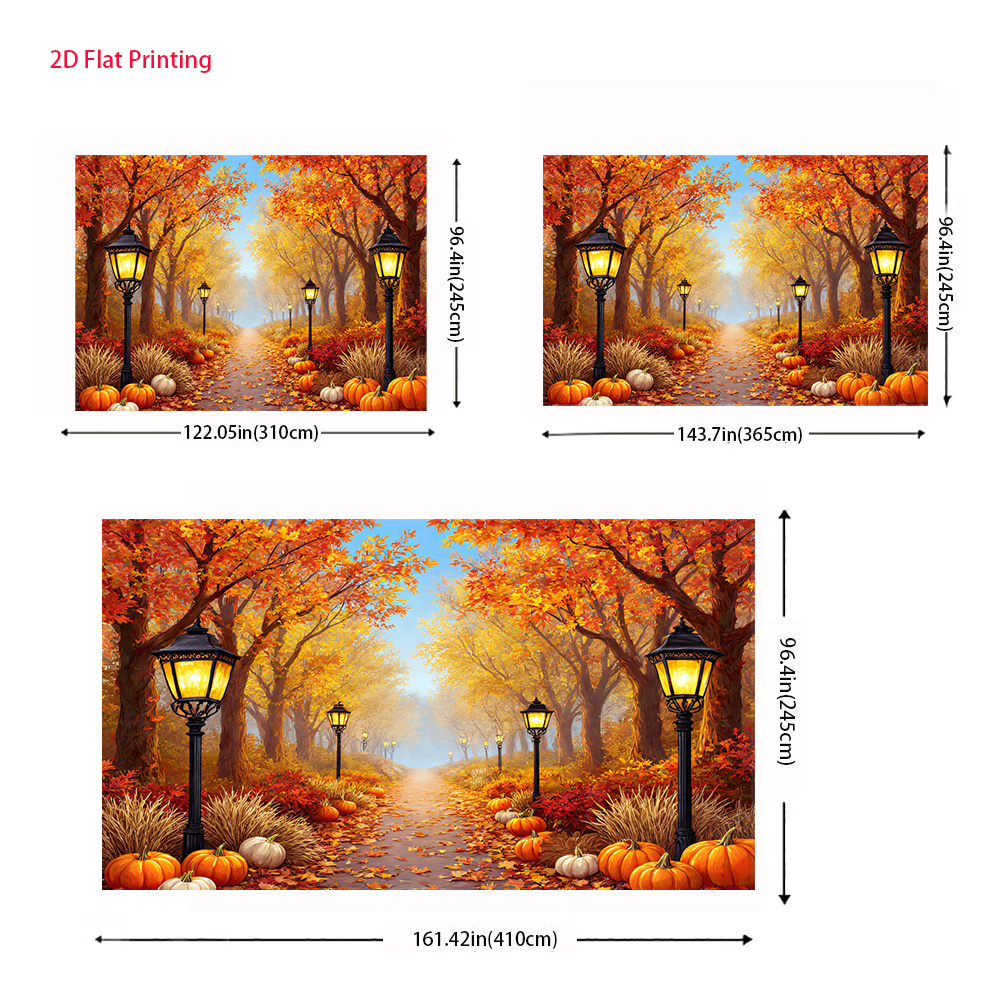 Autumn Forest Path Lantern and Pumpkin 2D Flat Banner, UV Printed Polyester Fabric