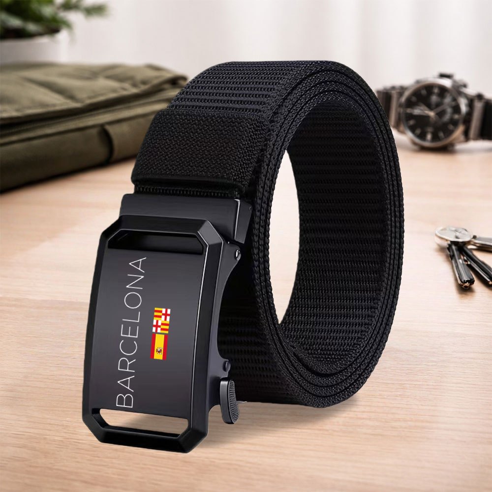 TEMU 1pc Barcelona-themed Men's Fashionable Trendy Belt - Business Belt - Men's Waist Belt - Suitable For Formal Wear - Cargo Pants - Jeans - Daily