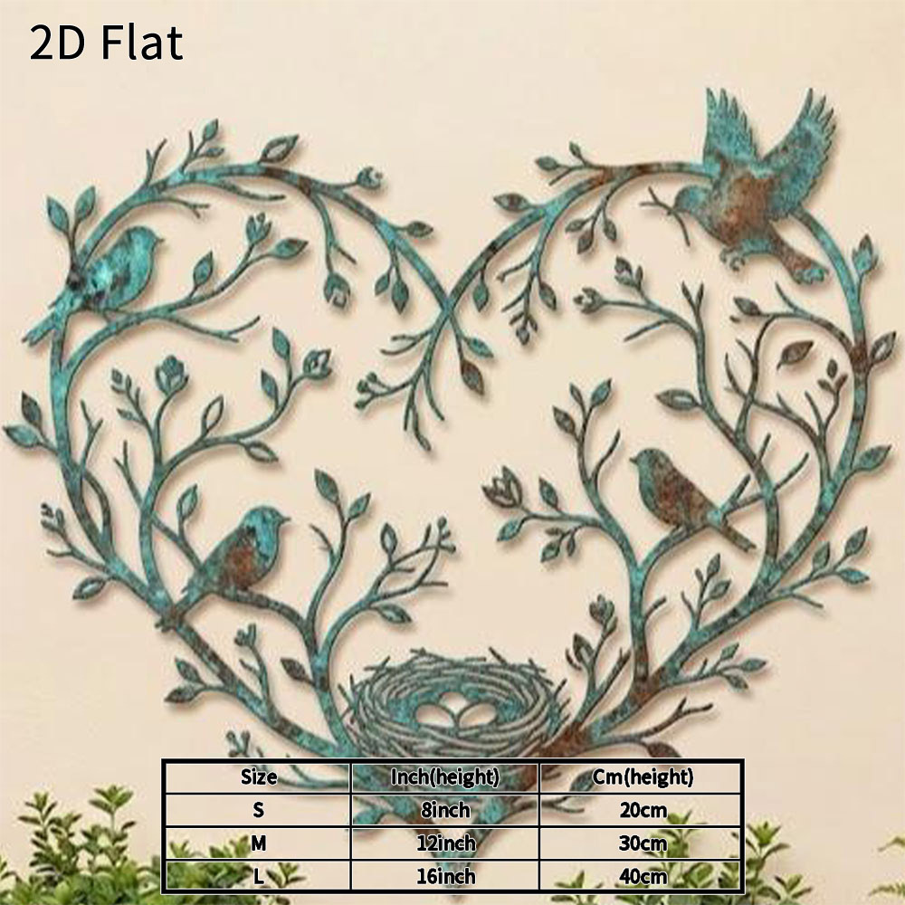 TEMU 2d Flat, 1pc Heart Shaped Bird Branch Metal Wall Art 2d Flat Rustic Home Decor Elegant Vintage Style Plaque Waterproof Indoor Outdoor Hanging