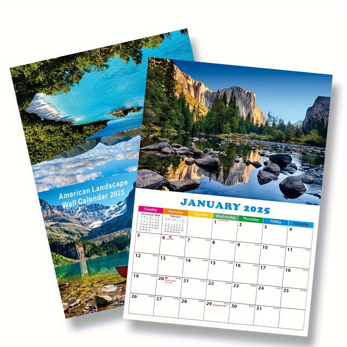 

Calendar 2025 Featuring American In A3 , Printed On High-quality Copper Paper, Includes 15 High- Landscape Photos, With Large Grids For Notes, Home Or , Laminated, Monthly Report, In English.