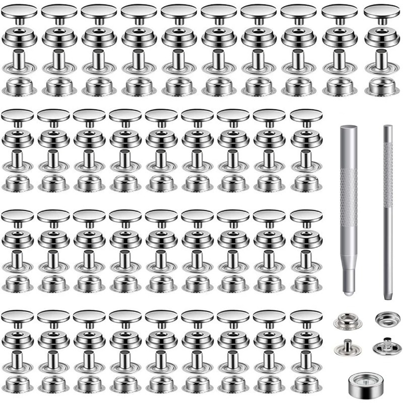 

200pcs Stainless Steel Snap Button Set, Metal Press Fasteners With 3 Setting Tools, Diy Craft Kit For Boat Bag Leather, Granny Grey, Leather Crafting Kit| Button Design|stainless Steel Buttons