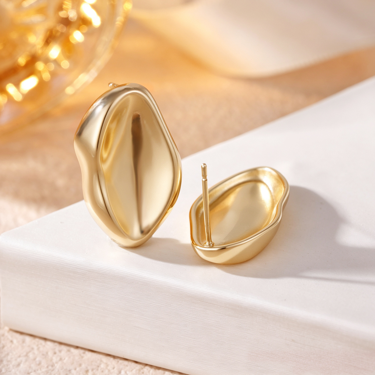 Men's Copper Geometric Stud Earrings with Zirconia