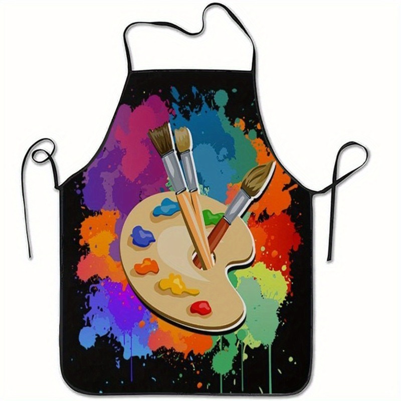 TEMU 1pc 1pc Paint Splatter Apron With Paint Splatter And Brush Pattern - Multicolor, Suitable For Artists, Kitchen, Nail Salons, Ramadan Gatherings,