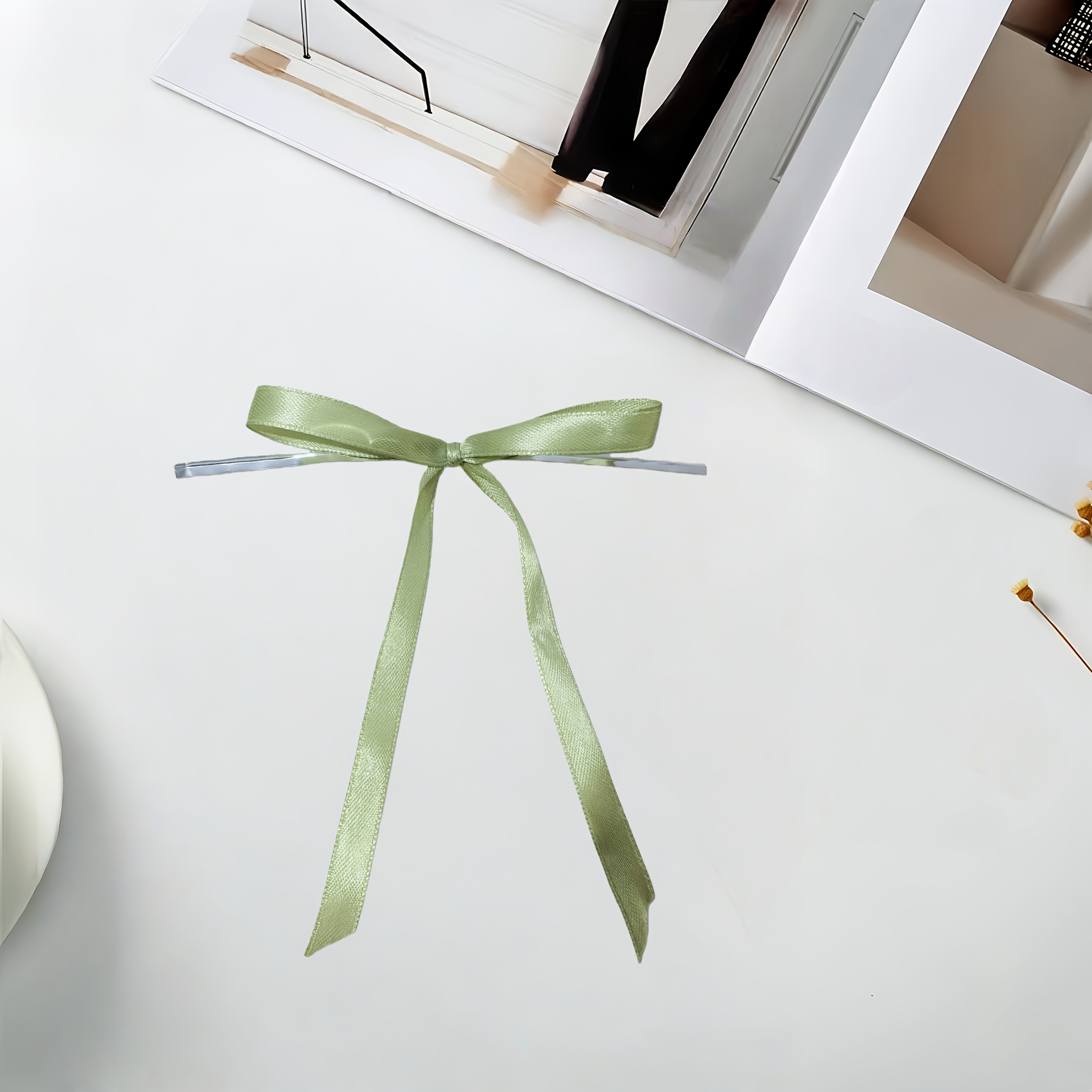 TEMU a nastro verde matcha da 12 pezzi, pre-annodato, in metallo, per decorazioni festive, decorazione di scatole regalo, decorazione di stoviglie, a