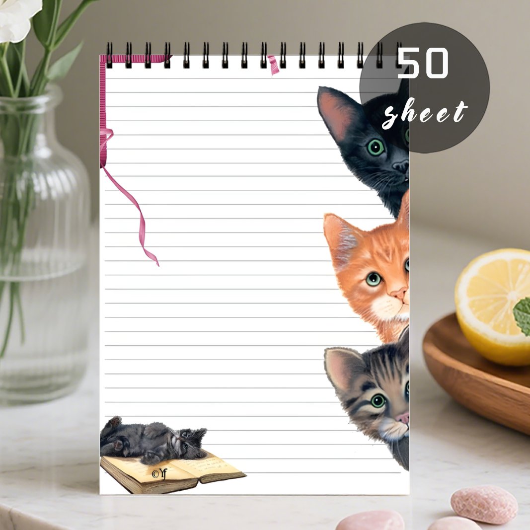 TEMU 1 bloc-notes spirale avec motif chat , agenda avec ruban décoratif, organisateur de liste de tâches pour et , bloc-notes à thème floral, agenda