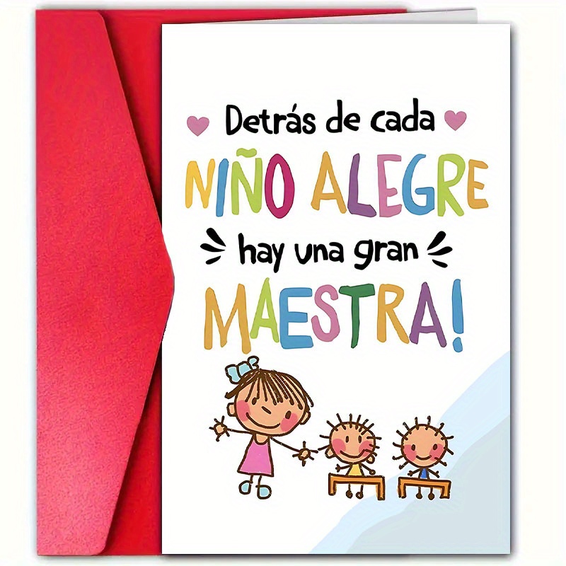 TEMU 1 tarjeta de agradecimiento en español para profesores con sobre - "¡Detrás de estudiante , hay un gran profesor!" - Ilustración de dibujos