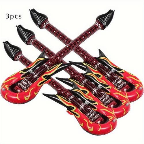 3pcs inflatable guitars blow up flame guitar air inflation musical instruments 80s and roll party decorations musical party favors for photography props decoration
