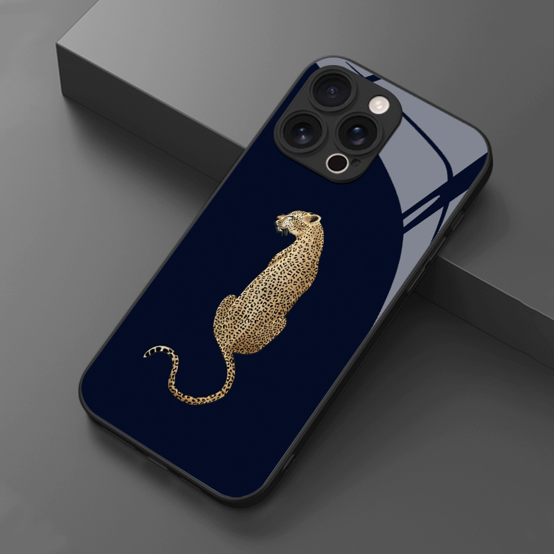 TEMU Phone Case - 1pc Elegant Leopard Print Sitting Pattern Hd Glass Phone Case For Iphone