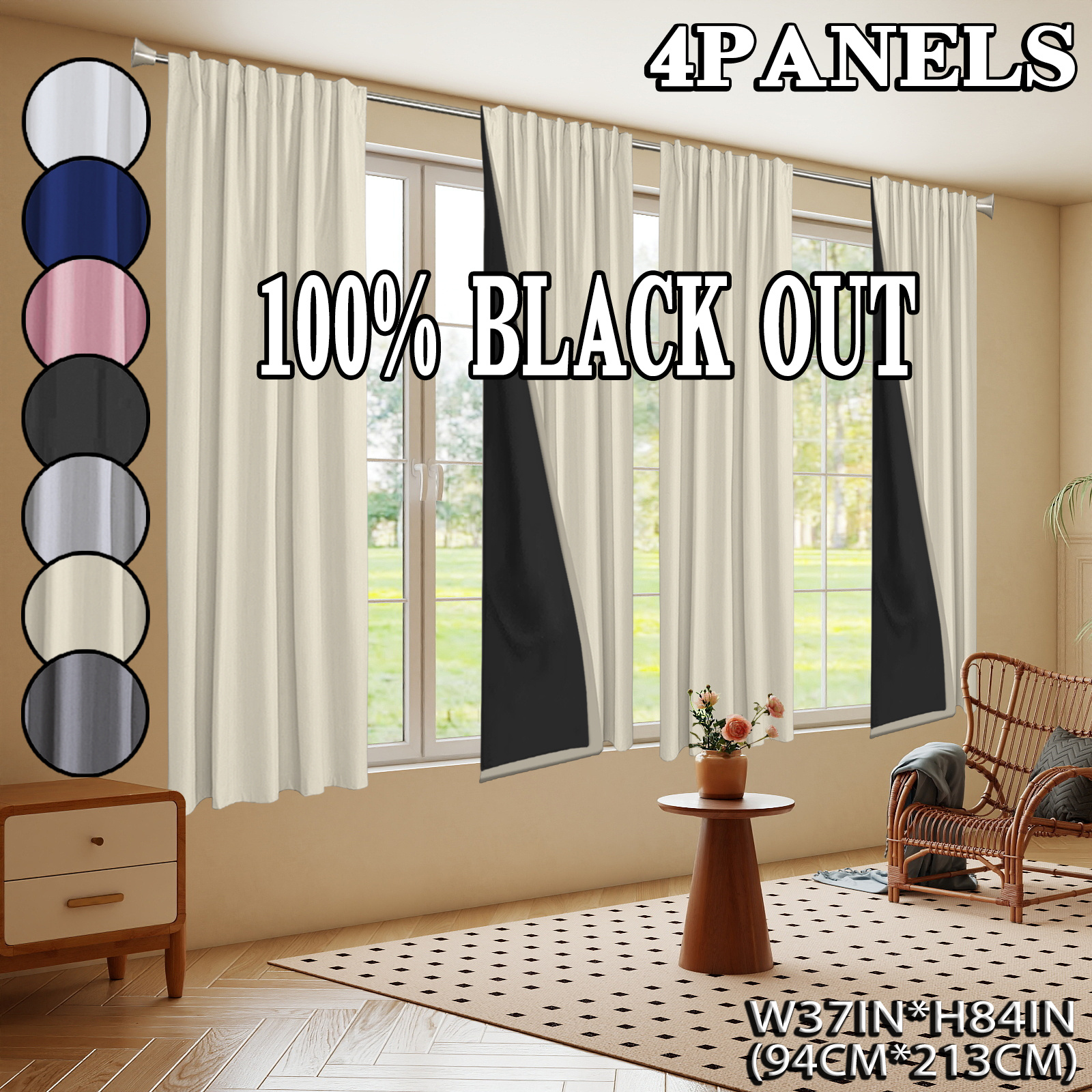 TEMU 4pcs Set, 100% Blackout Curtains Noise Insulation Thermal Curtains, Top Rod Hanging Style, Polyester Material, Laminated Coated Fabric, Easy To