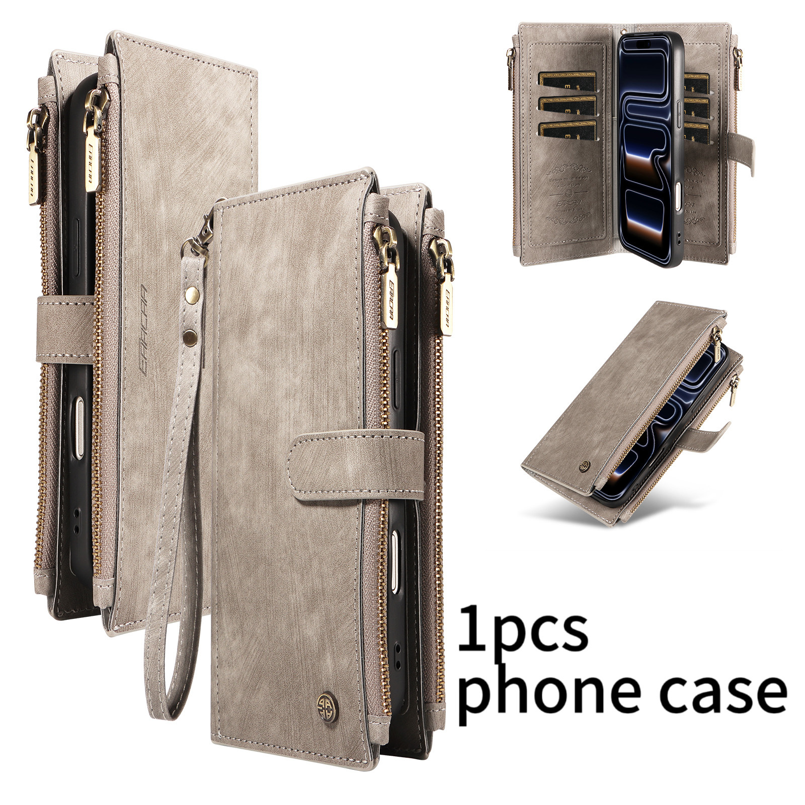 TEMU Phone Case: 1 Multi-functional Zipper Wallet Phone Case, Synthetic Leather With 7 Card Slots, Flip Cover Phone Case With Wrist Strap,