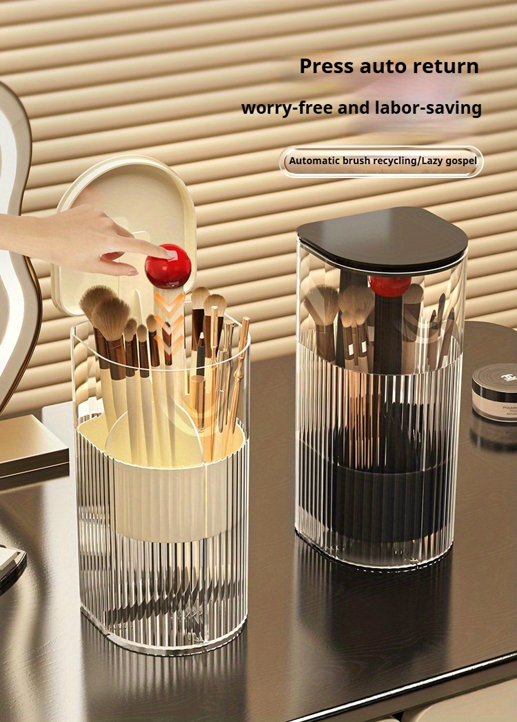 1pc makeup brush storage tube push to dust high end dressing table eyebrow   brush rack automatic lifting brush bucket Product details 5