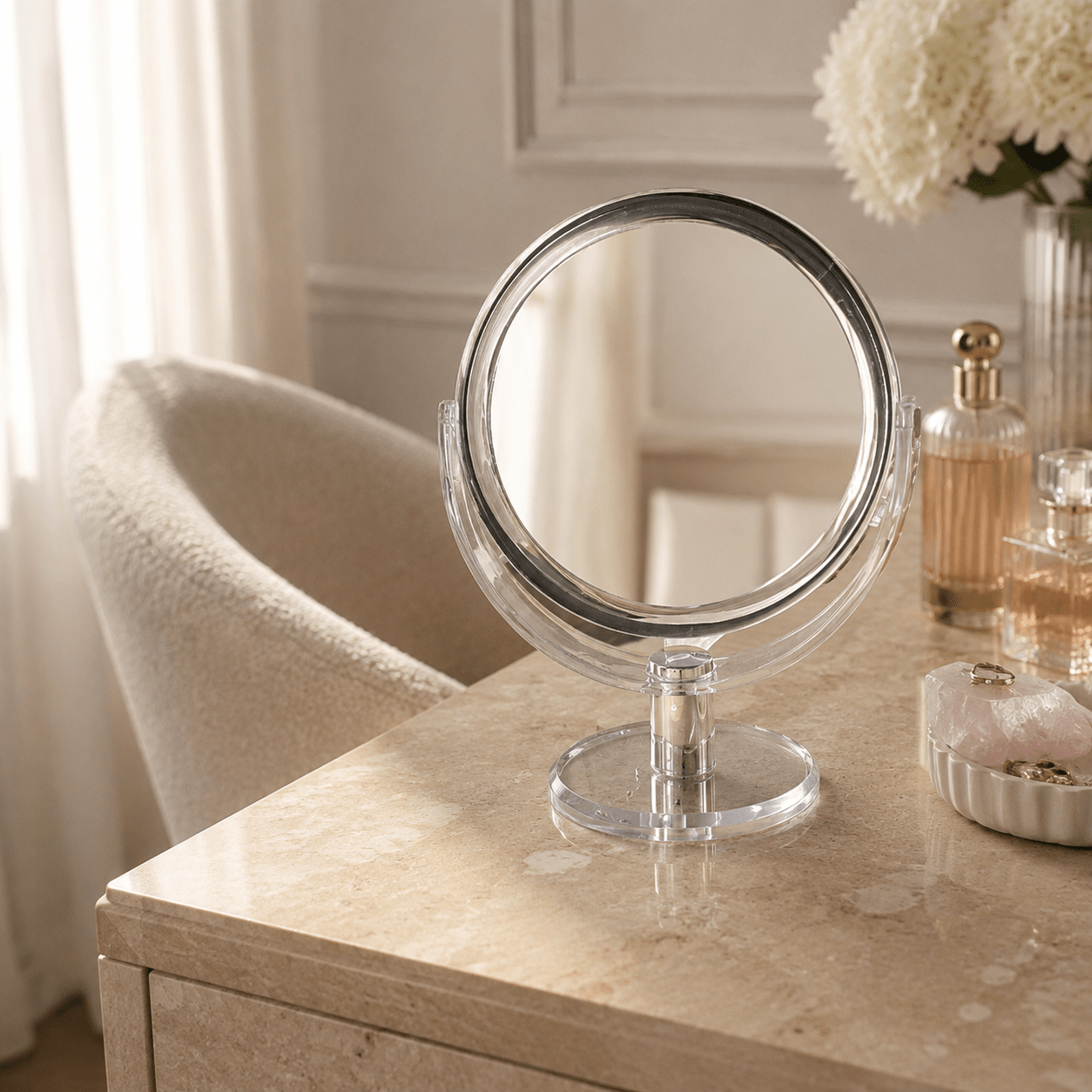 TEMU Vanity Makeup Mirror With Stand, 1x/15x Magnification Double Sided 360 Degree Swivel, Portable Table Desk Countertop Magnifying Mirror, Tabletop