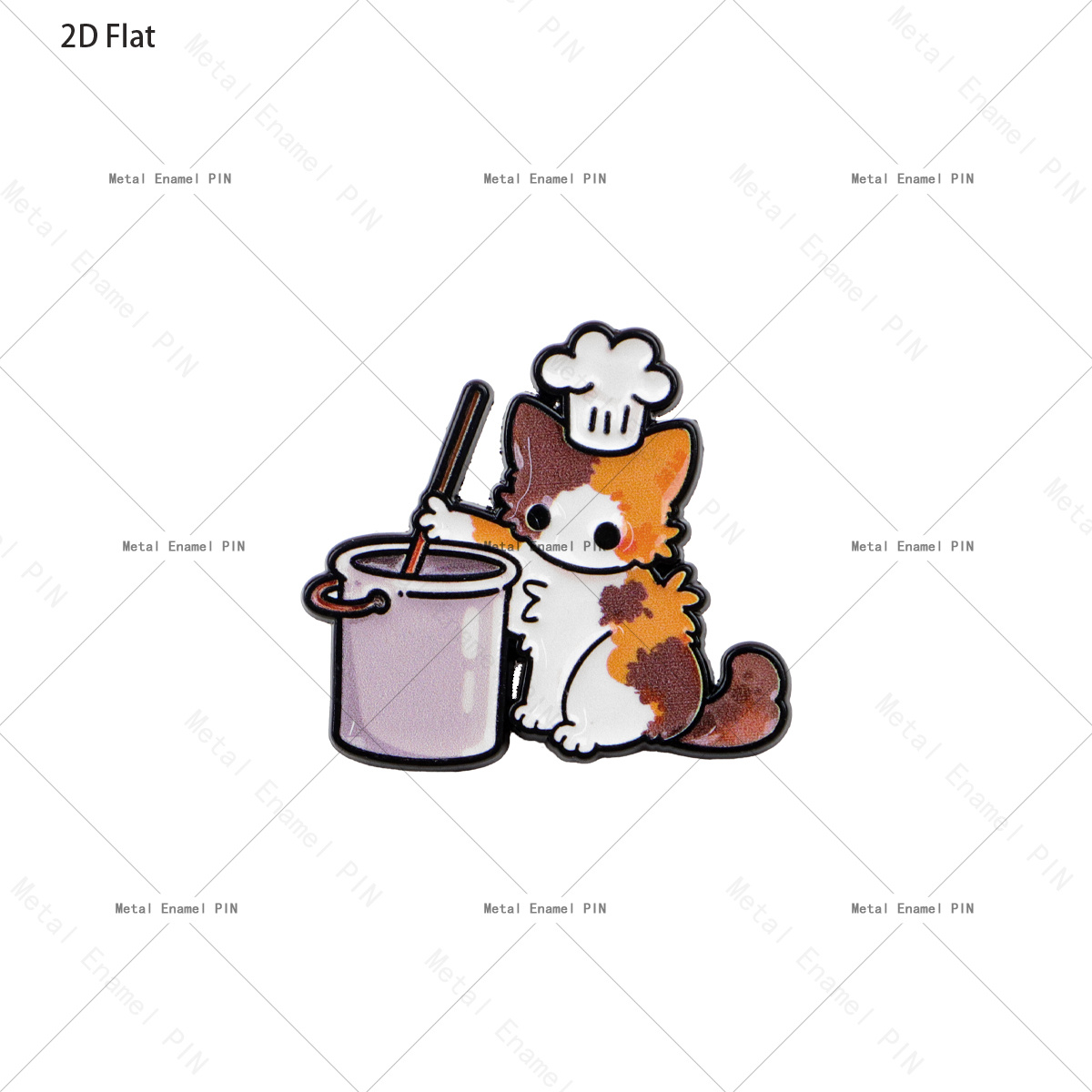 TEMU 2d Flat 1pc Calico Cat Enamel Pin, Kitten Stirring Cooking Pot Lapel Brooch, Baker Cook Backpack Jacket Decor Badge, Gift For Cat Lovers Foodies
