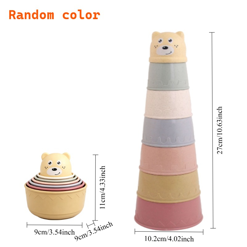 7pcs Fun Multi-Color Bread Stacking Cups Set for Kids