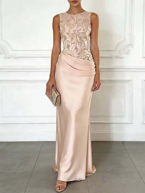 round neck sleeveless waist cinched mermaid long dress for women elegant and intellectual style suitable for weddings evening parties formal events and other occasions