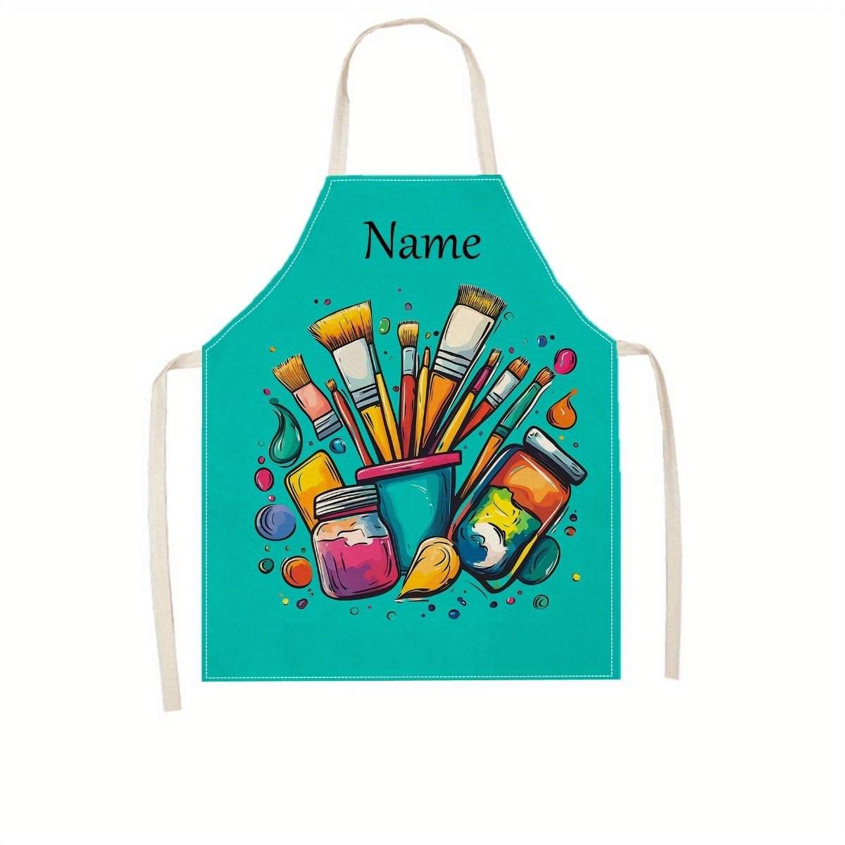 TEMU 1pc 2d Flat Printed Painter Painting Custom Apron With Customizable Name, 2d Flat