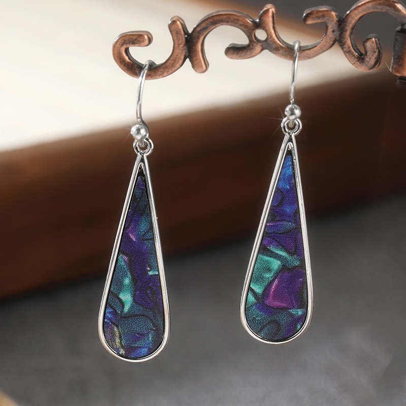 TEMU 1 Pair Of Retro Bohemian-style Purple Long Teardrop Pendant Earrings, An Exquisite Daily Vacation Accessory, Is For Her
