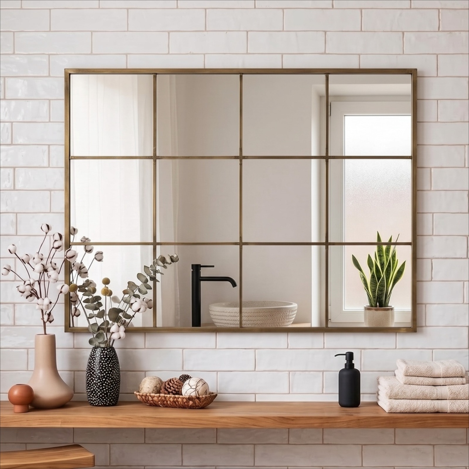 Image of Bathroom Vanity Mirror, Metal Framed Wall Mounted Makeup Mirror, Window Mirror, Decorative Wall Mirror For Bathroom Sink, Washroom, Bathroom Wall Decor