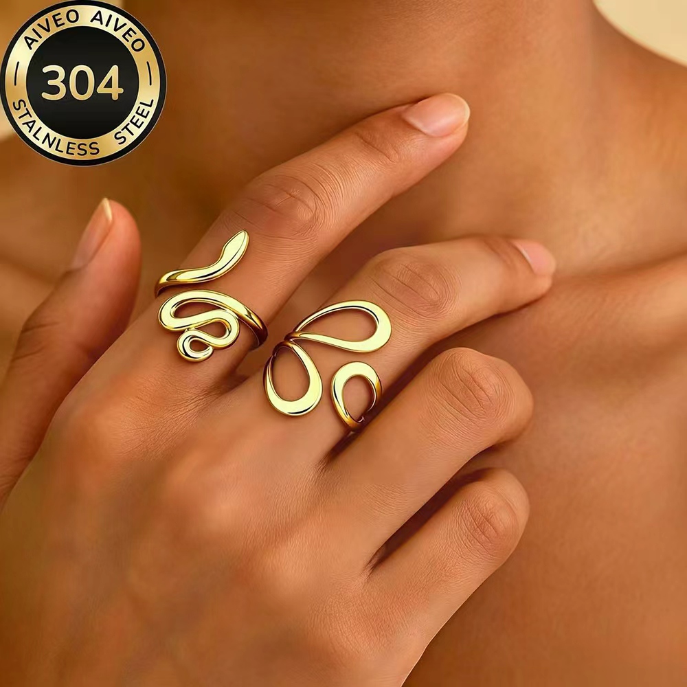 Women's 2pcs Stackable Open Ring Set, High-Quality Stainless Steel