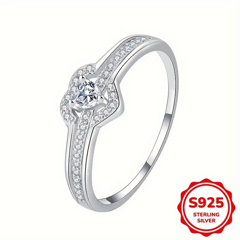 TEMU 1pc S925 Silvery Ring A Fashionable Design Ring For Women, Set With Zirconia, Sweet And Exquisite