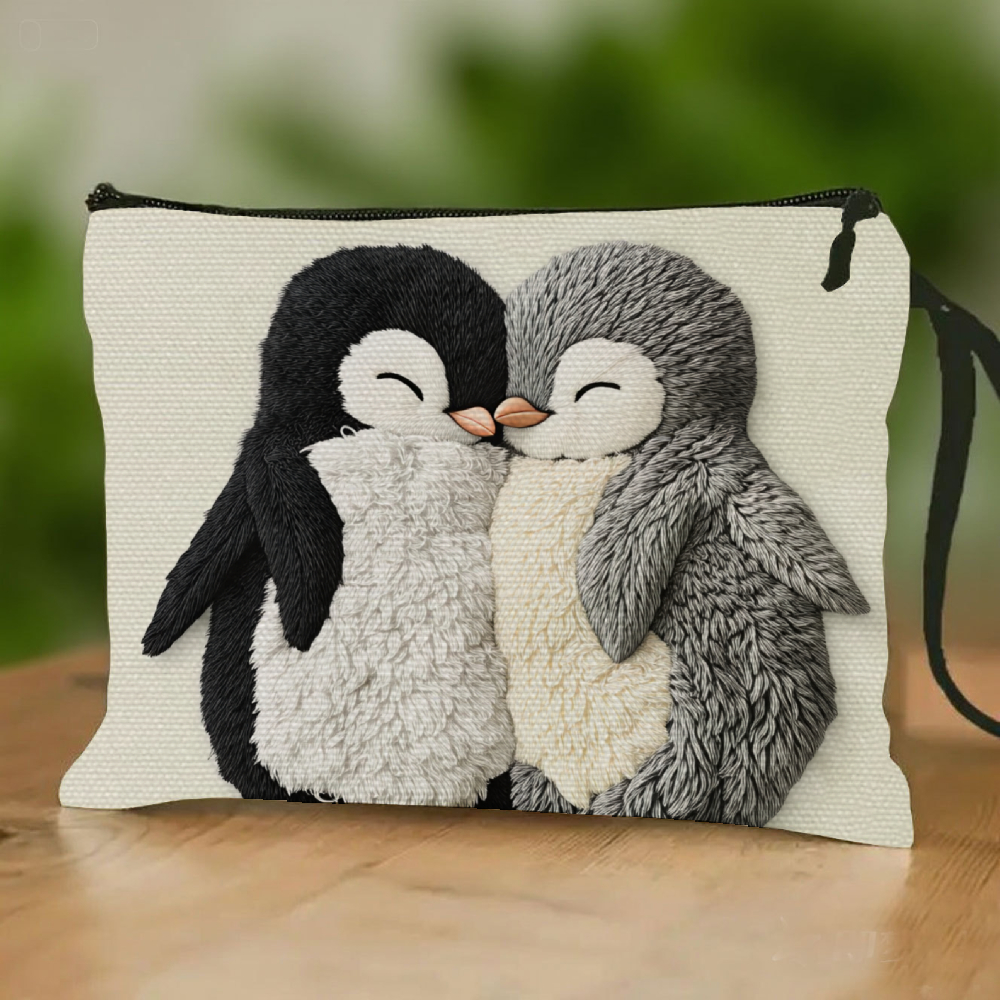 Cute Penguin Make-up Bag With Wrist Strap, 2d Flat - No Texture, Stylish Toiletry Bag For Travel And Daily Use